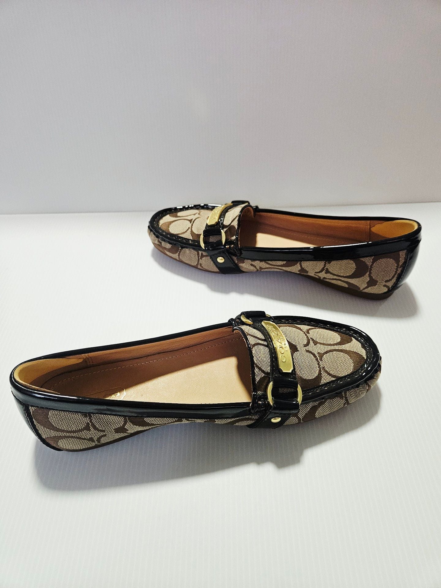 Coach Felisha Signature Loafer Flats Sz 8.5B Brown Jacquard Patent Leather A2134 10