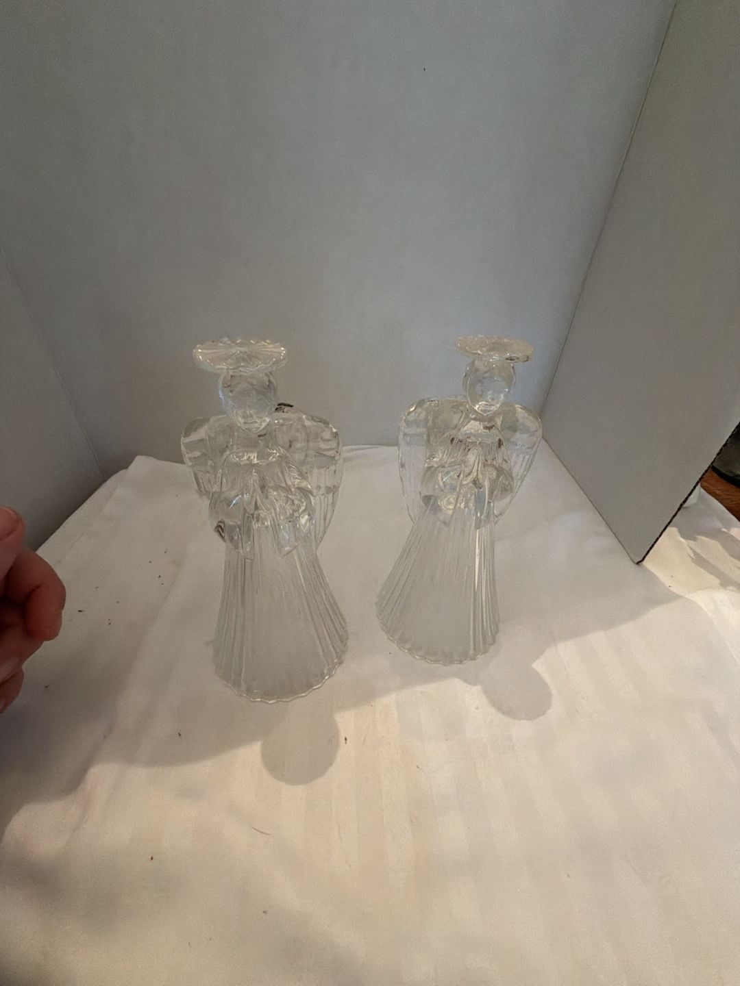 Vintage Crystal Praying Angel Pair Candle Holders 3