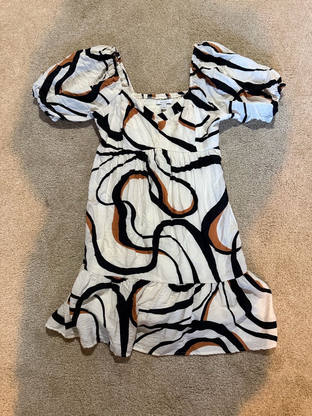 Nine West Babydoll Mini Dress Size L Abstract Print Puff Sleeve 2