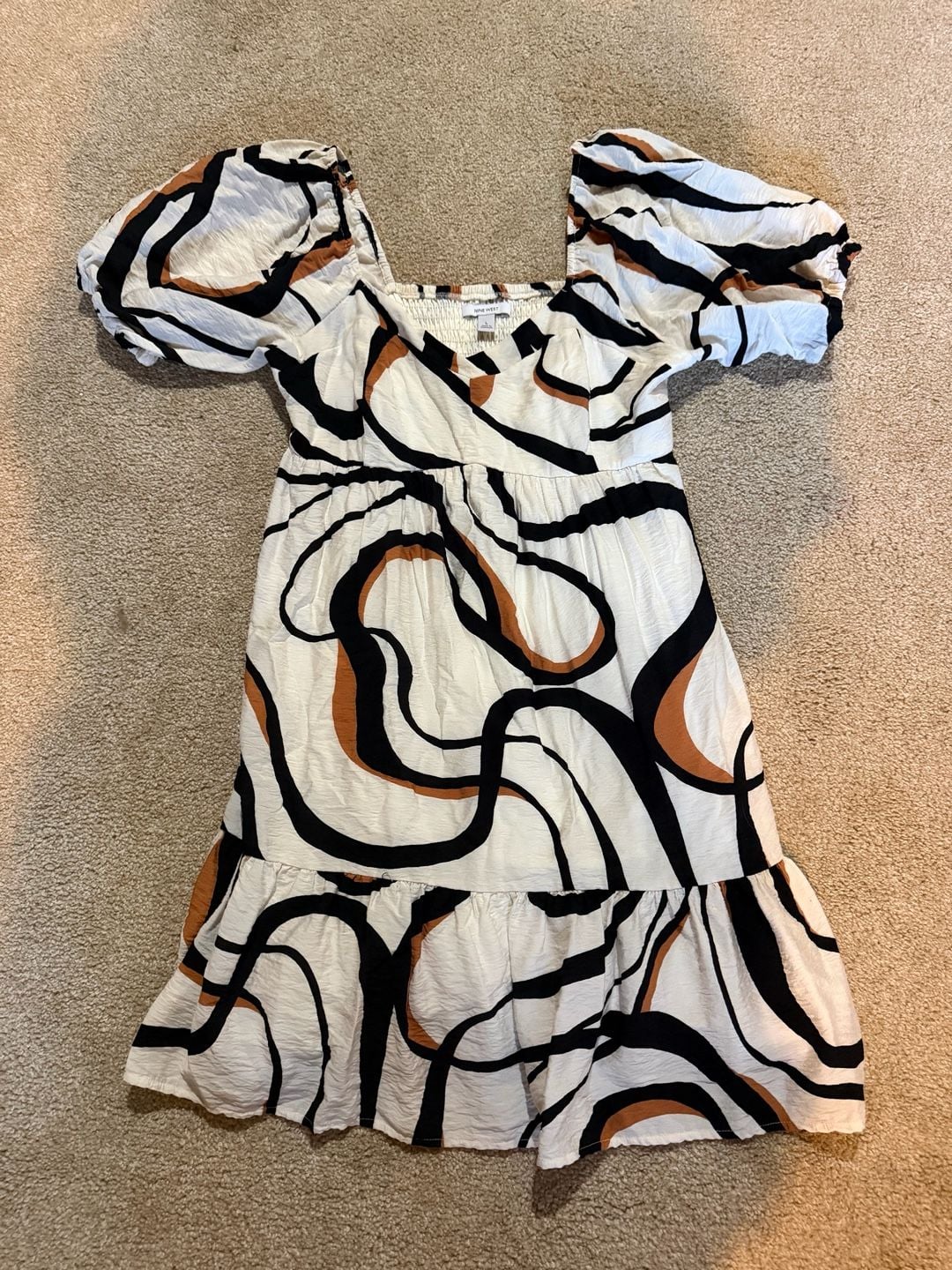 Nine West Babydoll Mini Dress Size L Abstract Print Puff Sleeve 3