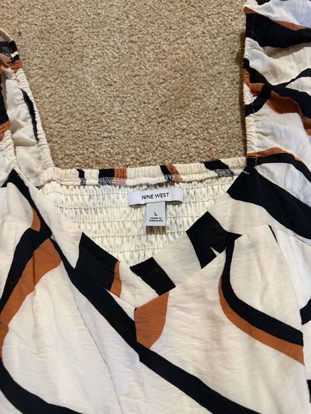 Nine West Babydoll Mini Dress Size L Abstract Print Puff Sleeve 4