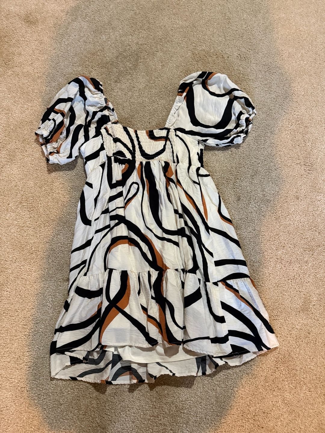 Nine West Babydoll Mini Dress Size L Abstract Print Puff Sleeve 7