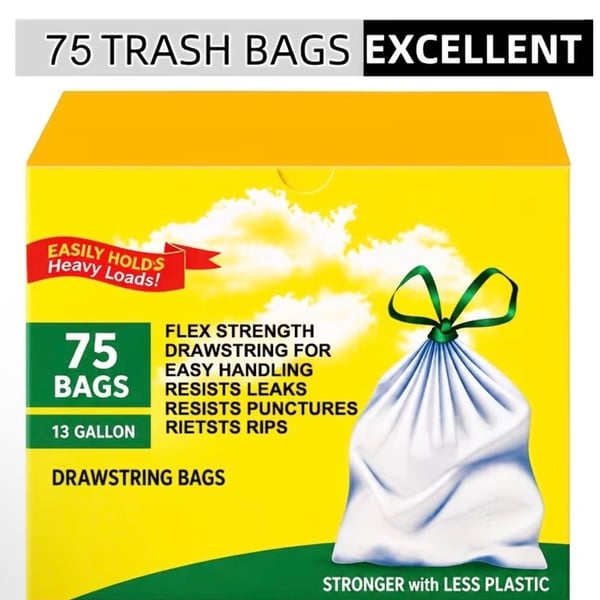 Unbranded Tall Kitchen Trash Bags 13 Gallon 75 Count Drawstring