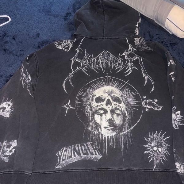 YoungLA Zip-Up Hoodie Size XL Black Graphic Print Y2K Streetwear