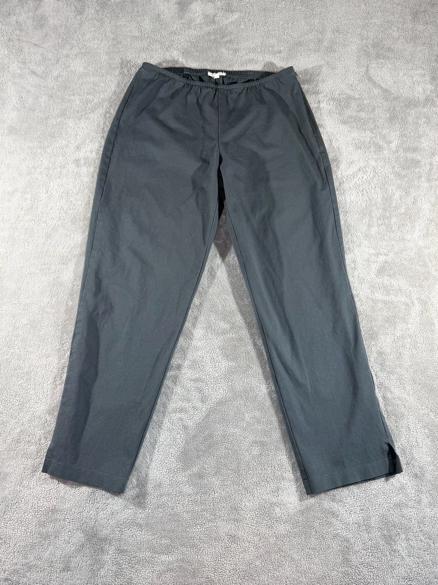 Eileen Fisher Stretch Pants Size M Gray Side Zip Ankle Slit Tapered Casual 2