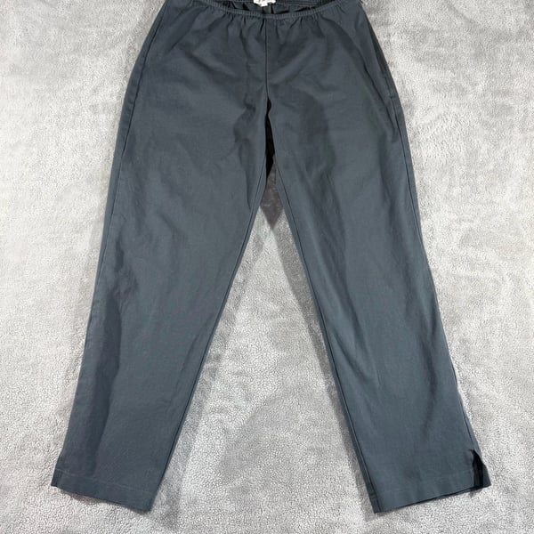 Eileen Fisher Stretch Pants Size M Gray Side Zip Ankle Slit Tapered Casual
