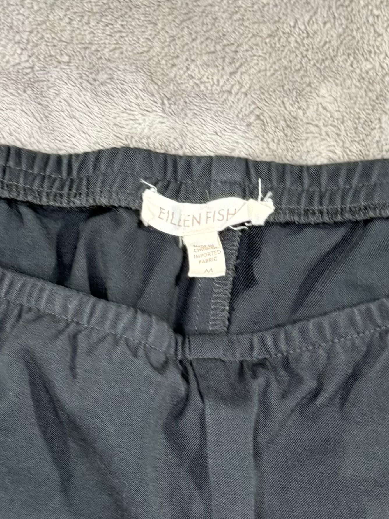 Eileen Fisher Stretch Pants Size M Gray Side Zip Ankle Slit Tapered Casual 4