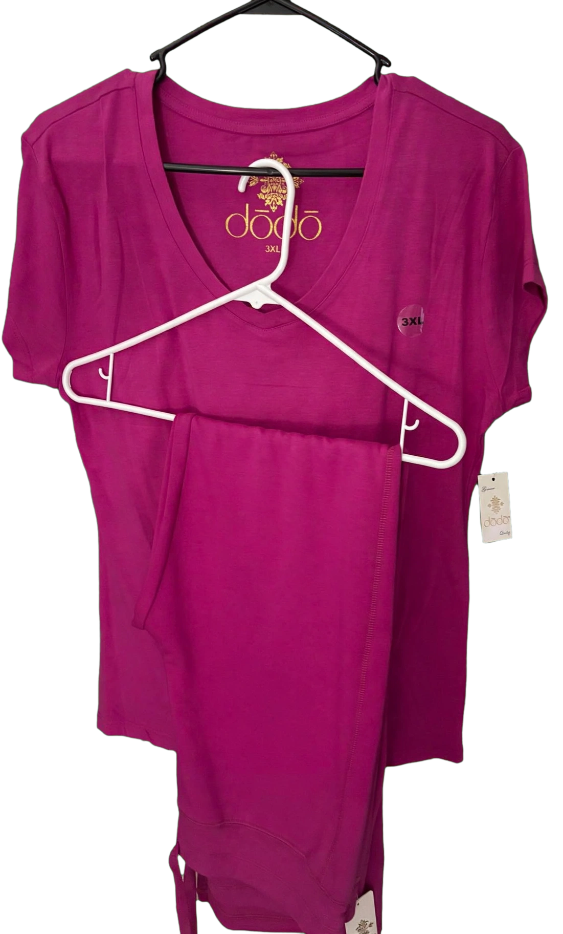 Dodo Comfy Lounge Set 3XL Magenta V-Neck Tee and Pants NWT 4