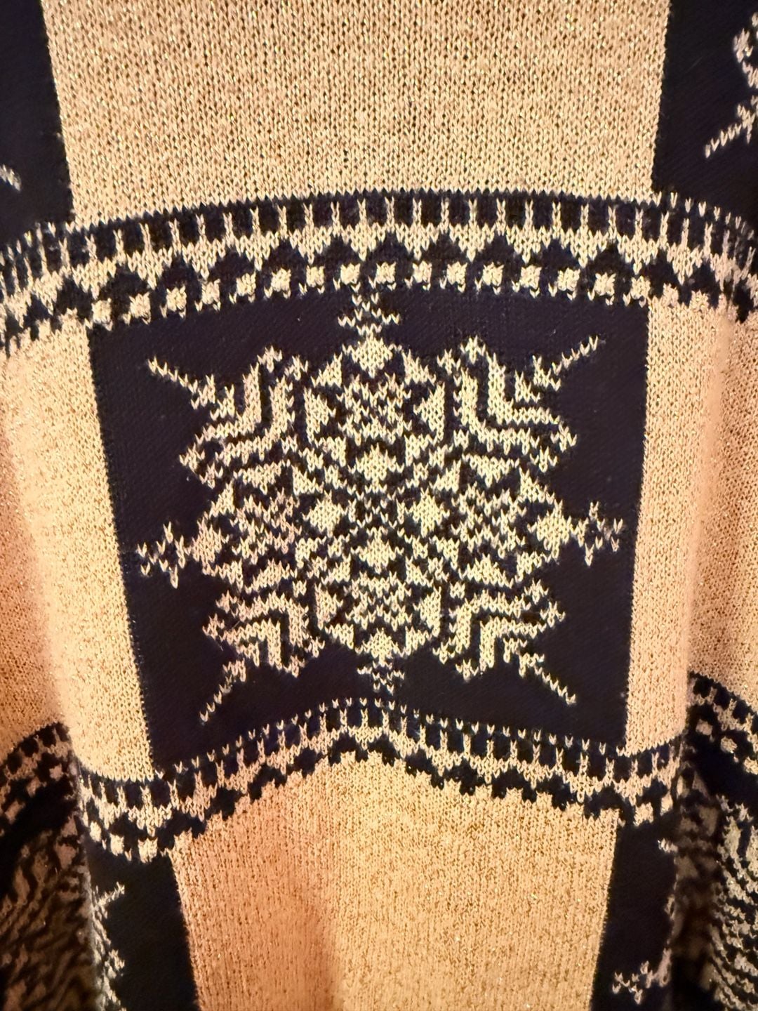 Cricket Lane Snowflake Vintage Sweater XL Black Gold Metallic 3