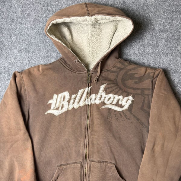 Billabong Sherpa Lined Zip Up Hoodie Brown Y2K