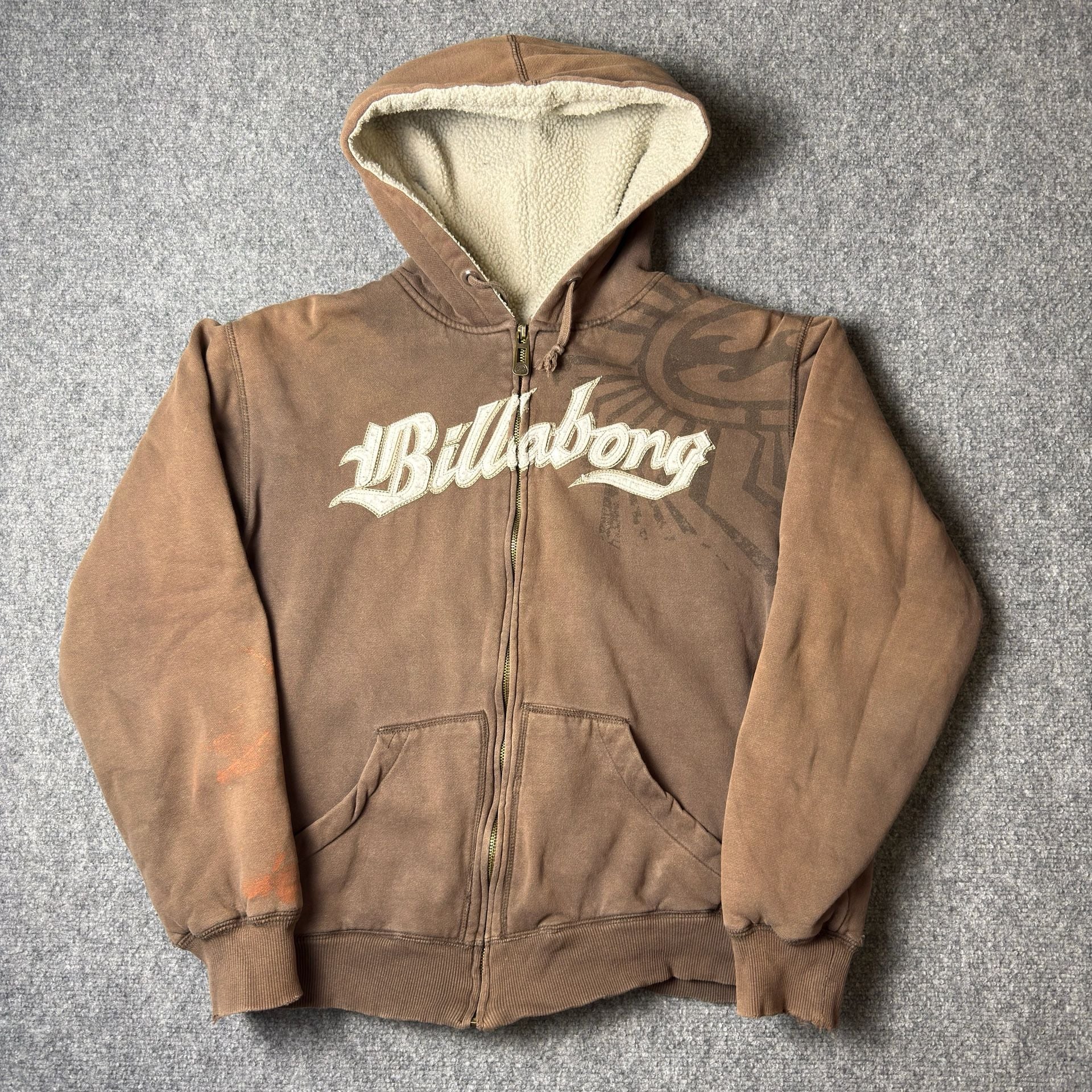 Billabong Sherpa Lined Zip Up Hoodie Brown Y2K 3