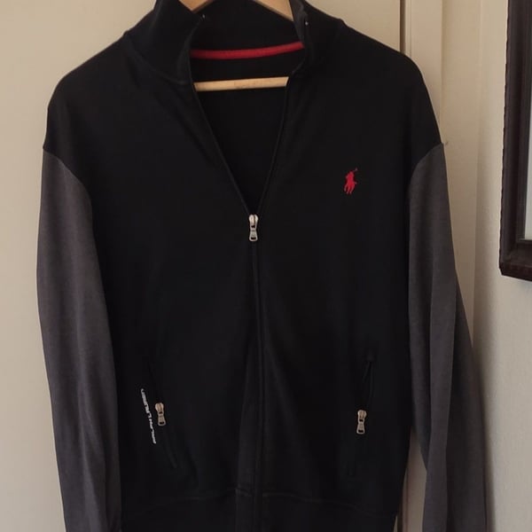 Polo Ralph Lauren Track Jacket Size M Black Gray Full Zip Performance