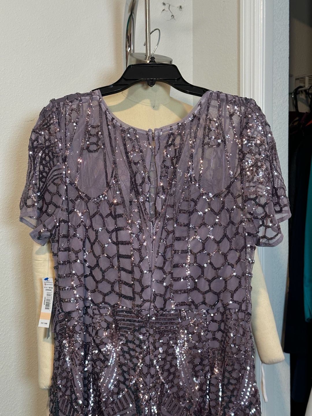 R&M Richards Mauve Sequin Beaded Plus Size Mermaid Formal Evening Gown Size 14 7