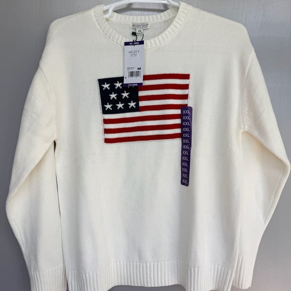 NWT Mighty Fine Womens XXL American Flag Sweater Cream Patriotic USA Knit 2XL