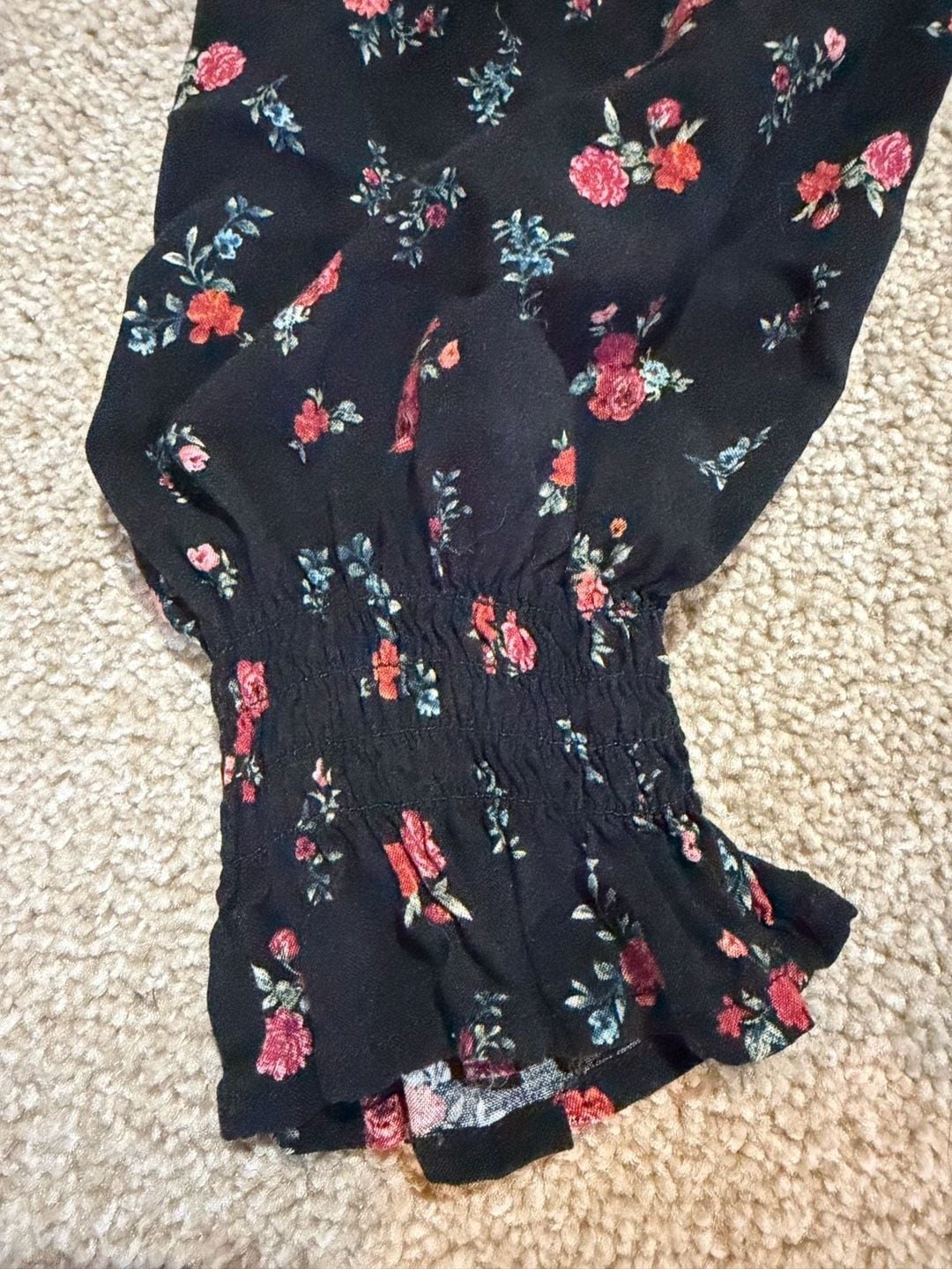 Wild Fable Floral Smocked Dress Size M Black Long Sleeve Ruffle 5