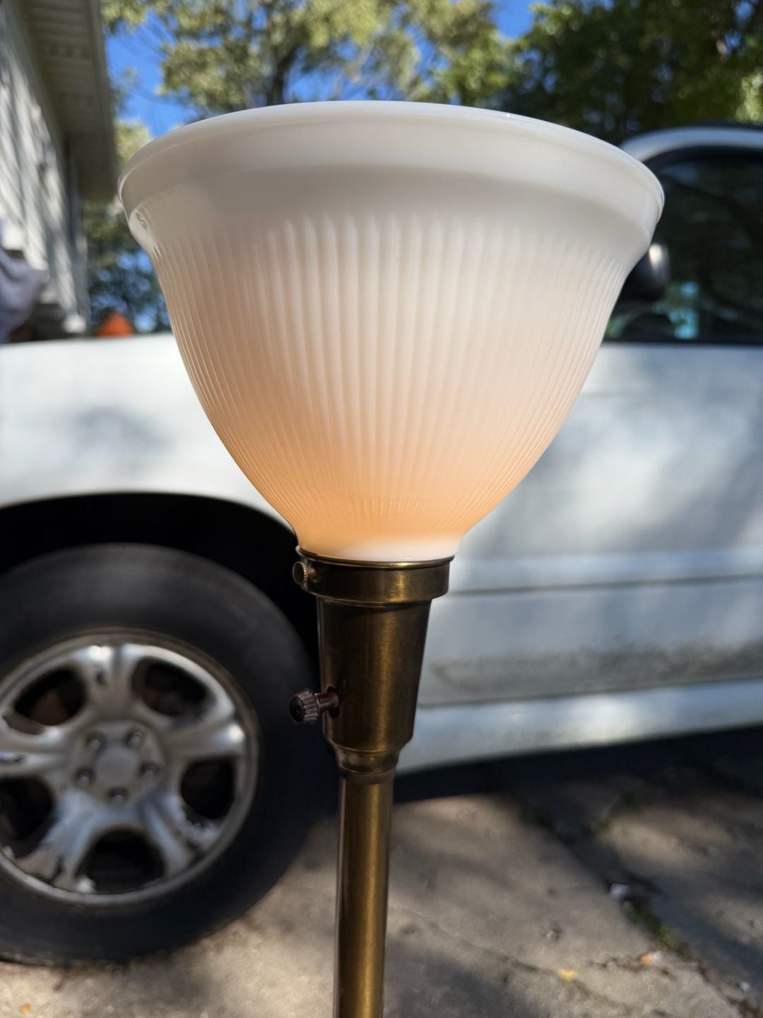 Stiffel Vintage Brass Torchiere Table Lamp White Ribbed Shade 2