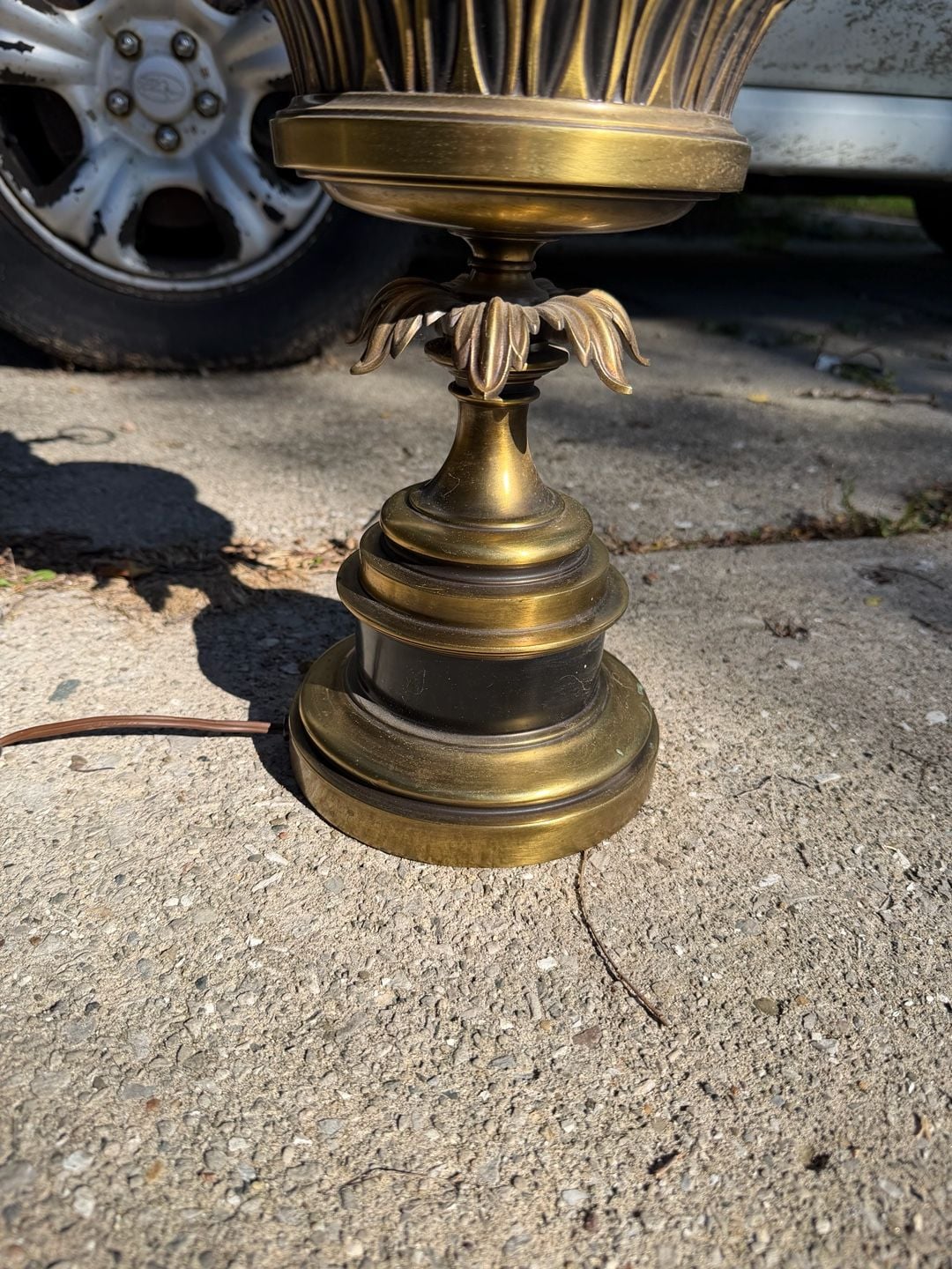 Stiffel Vintage Brass Torchiere Table Lamp White Ribbed Shade 4