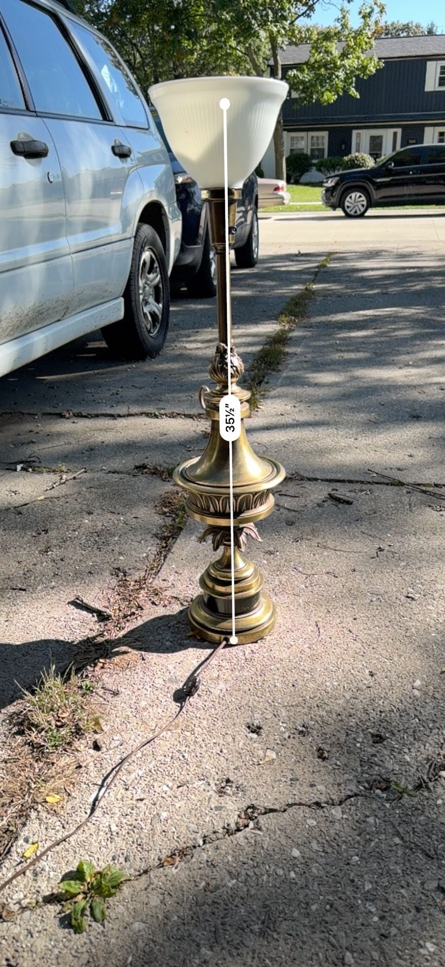 Stiffel Vintage Brass Torchiere Table Lamp White Ribbed Shade 11