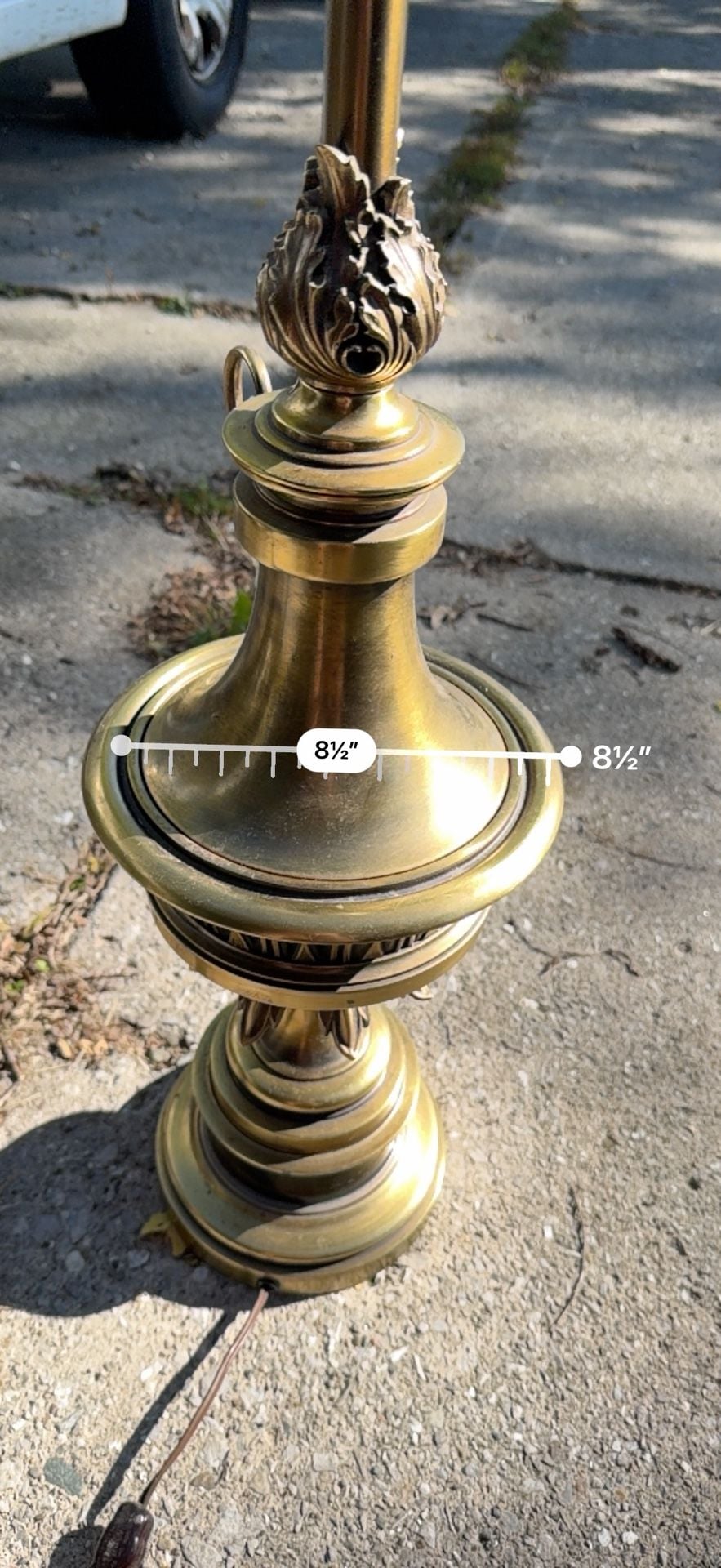 Stiffel Vintage Brass Torchiere Table Lamp White Ribbed Shade 12