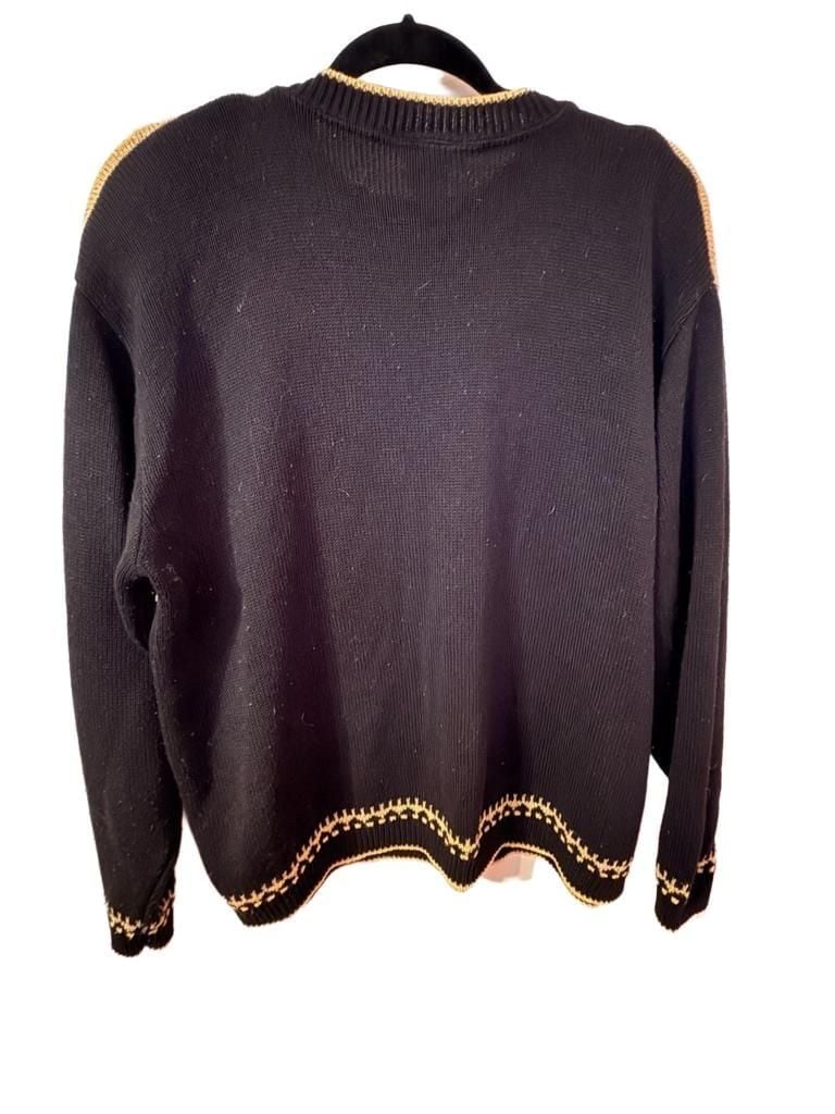 Cricket Lane Snowflake Vintage Sweater XL Black Gold Metallic 4