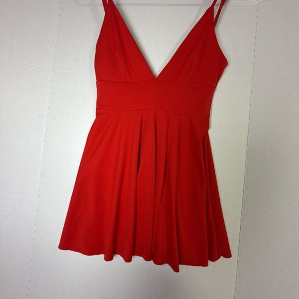 Deep V-Neck Criss-Cross Straps Short Red Dress – , S