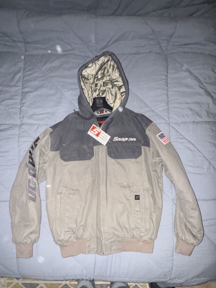 Snap-on Insulated Zip-Up Hooded Jacket Size XL Tan Grey 2