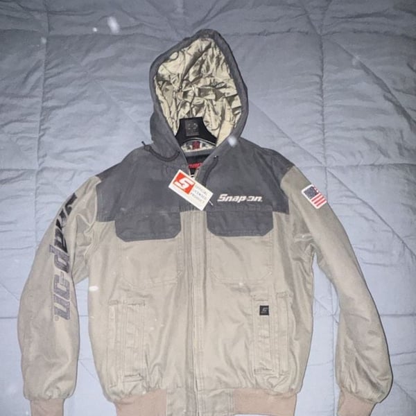 Snap-on Insulated Zip-Up Hooded Jacket Size XL Tan Grey