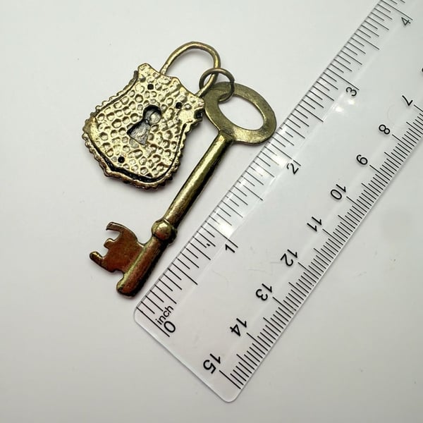 Vintage Brass Padlock And Skeleton Key Decor
