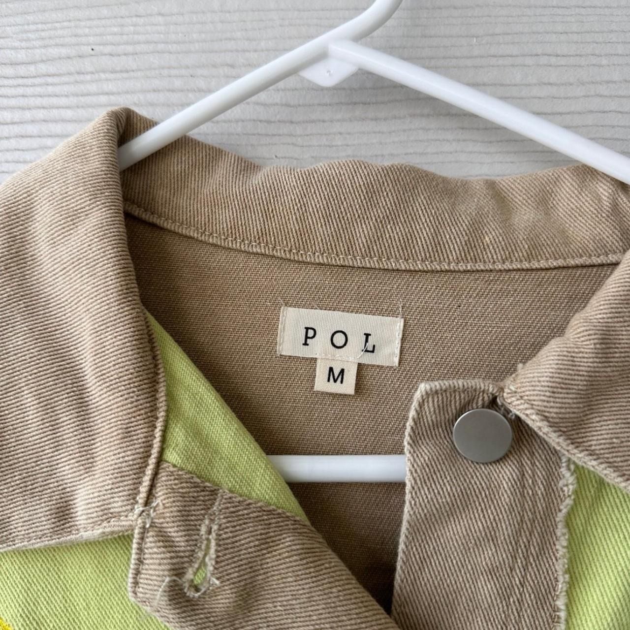 POL Pieced Quilt Jacket Size M Tan Lime Green Patchwork Denim Shacket 3