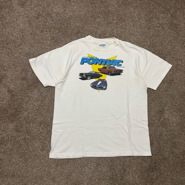 1980s 1990s Car Hanes Pontiac High Performance Magazine T-Shirt Size L White Muscle Car Vtg