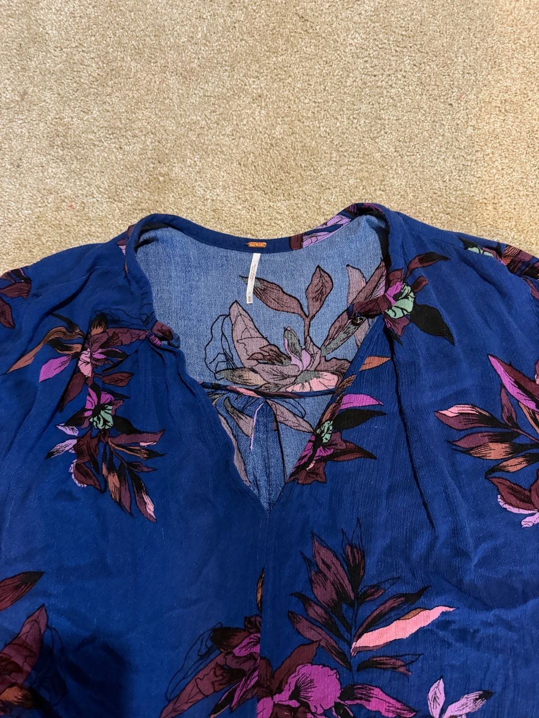 Free People Tree Swing Tunic Size M Blue Floral Long Sleeve Top 4