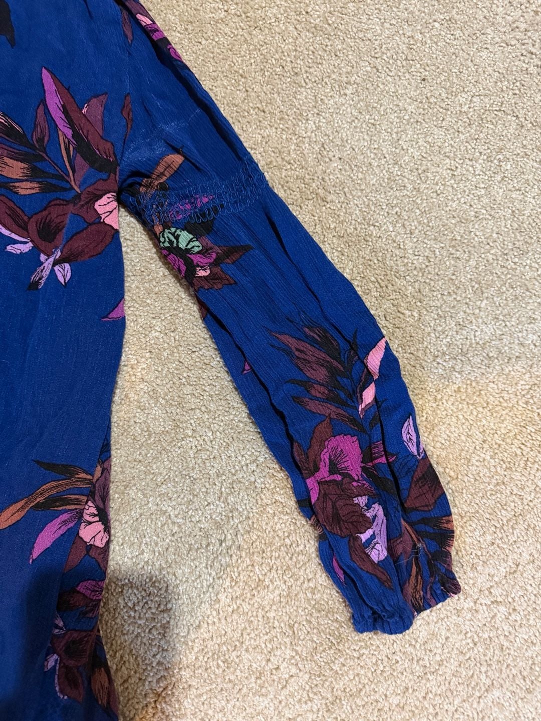 Free People Tree Swing Tunic Size M Blue Floral Long Sleeve Top 5