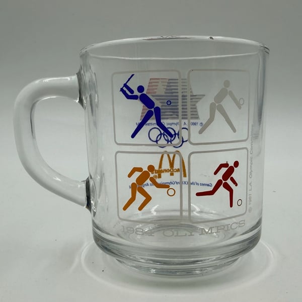 McDonald's 1984 Los Angeles Olympics Vintage Glass Coffee Mug Cup