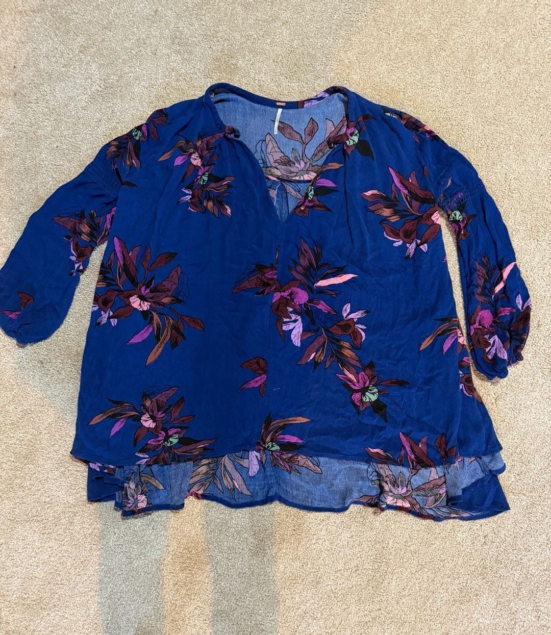 Free People Tree Swing Tunic Size M Blue Floral Long Sleeve Top 2