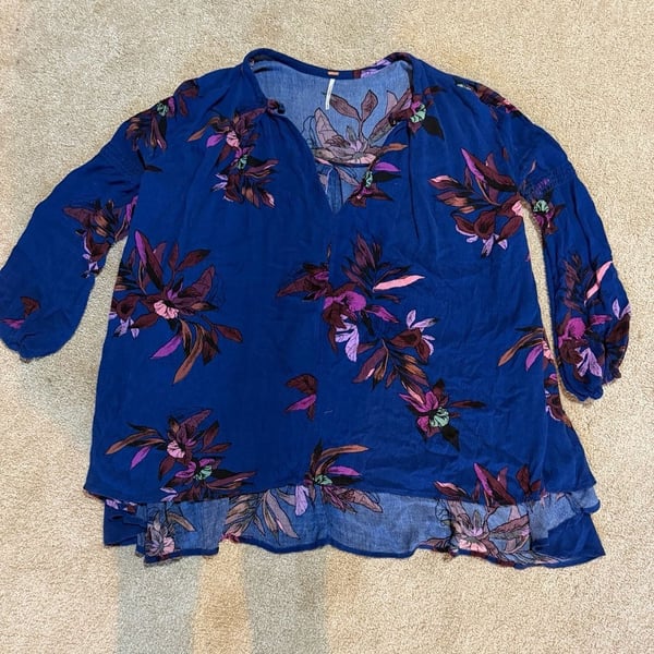 Free People Tree Swing Tunic Size M Blue Floral Long Sleeve Top