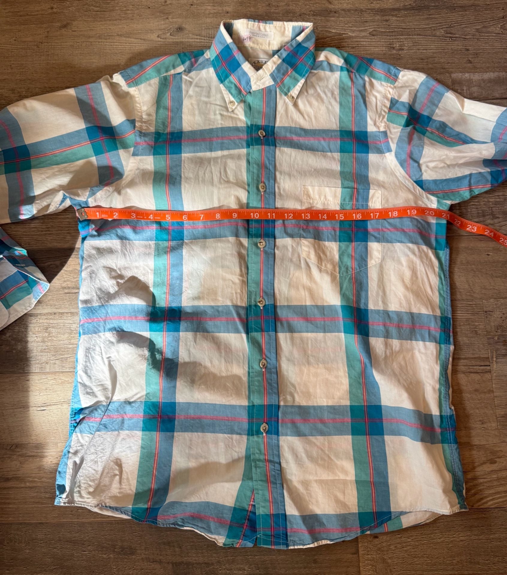Eagle Plaid Button Down Shirt Blue Imported Cotton size M 5