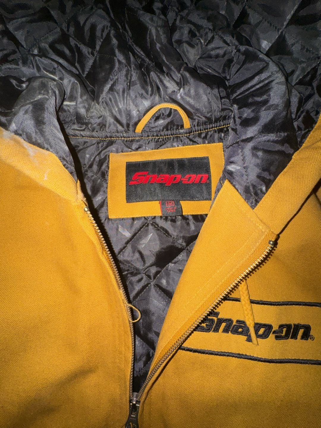Snap-on Canvas Hooded Jacket Size M Yellow Quilt Lined US Flag 4