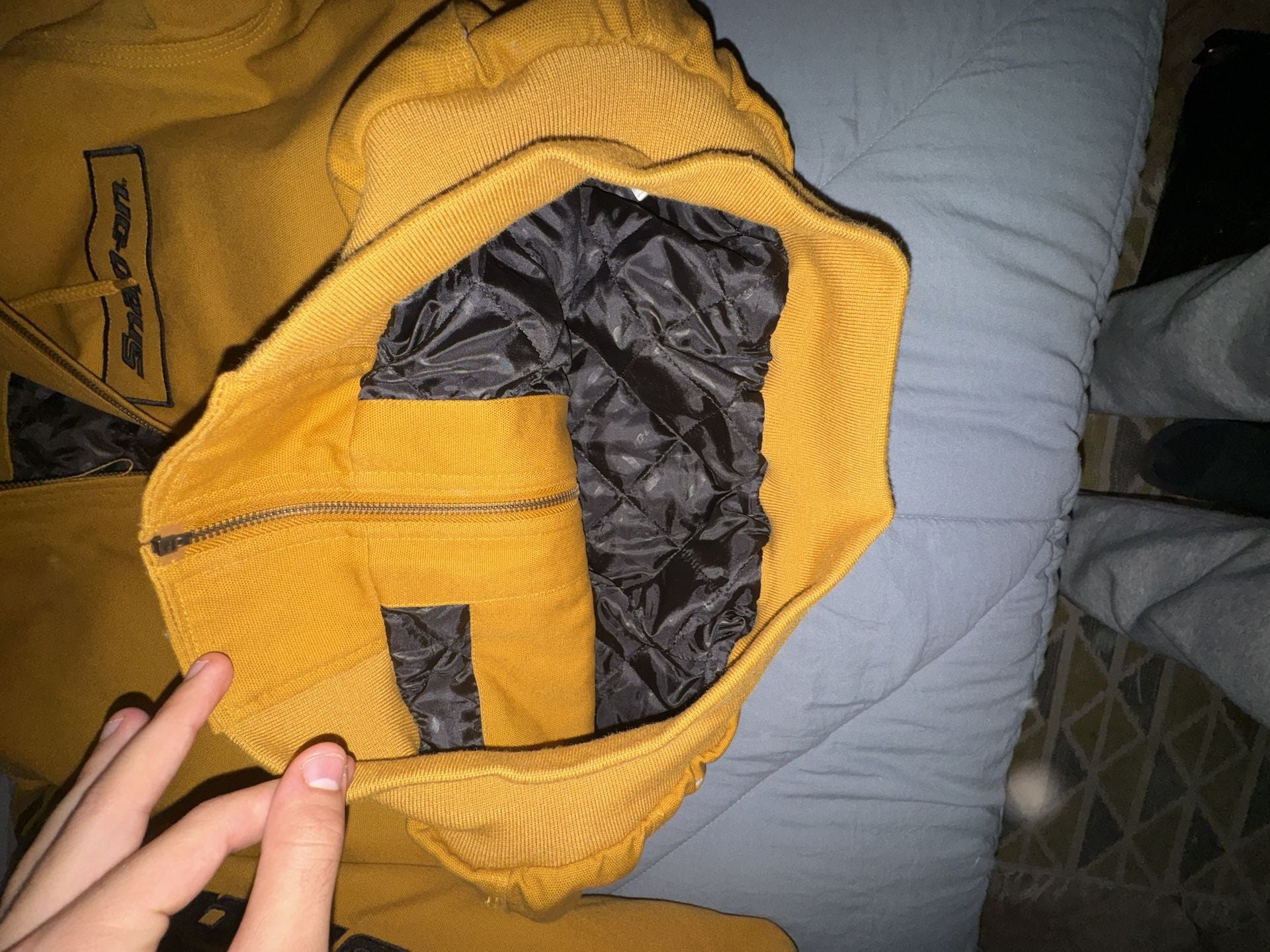 Snap-on Canvas Hooded Jacket Size M Yellow Quilt Lined US Flag 7