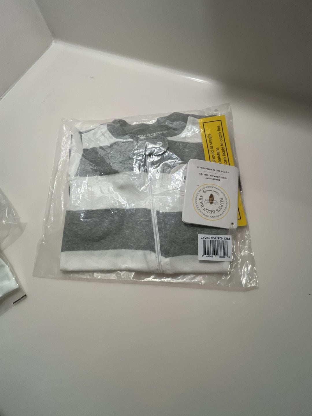 Burt's Bees Baby Zip Sleeper Size 12M Heather Grey Striped Organic Cotton New 1