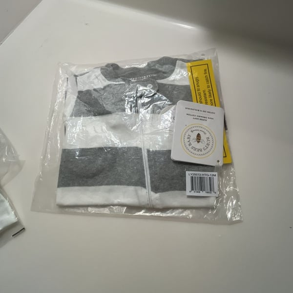 Burt's Bees Baby Zip Sleeper Size 12M Heather Grey Striped Organic Cotton New