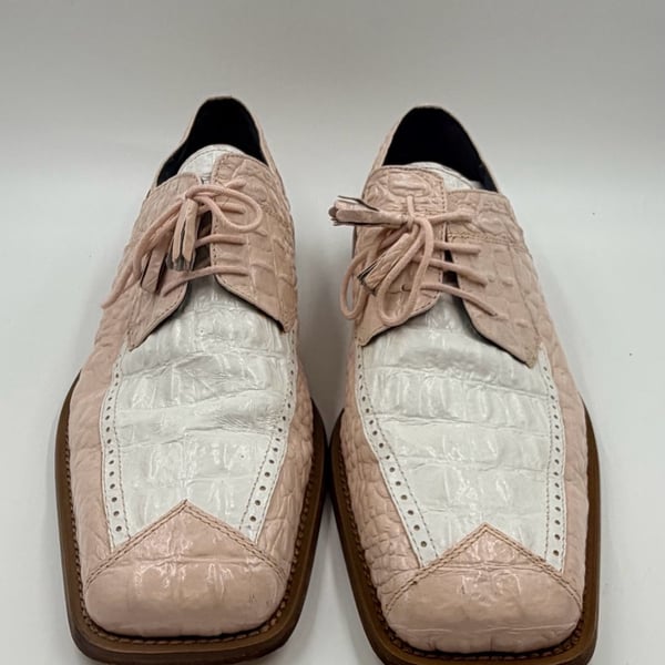 Giorgio Brutini Pink And White Crocodile Print Square Toe Shoes