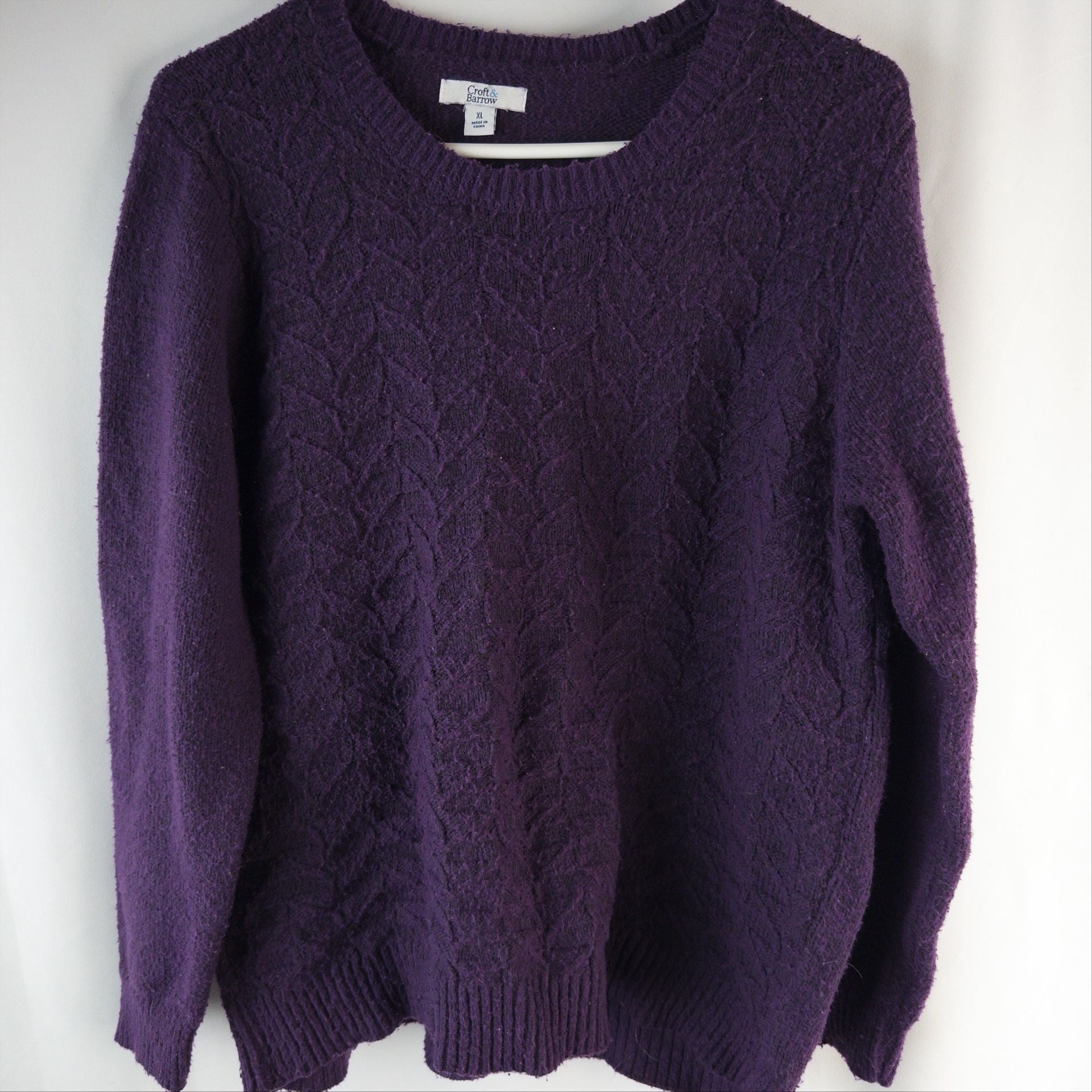 Croft & Barrow Sweater Size XL Purple Cable Knit Long Sleeve Crewneck 2