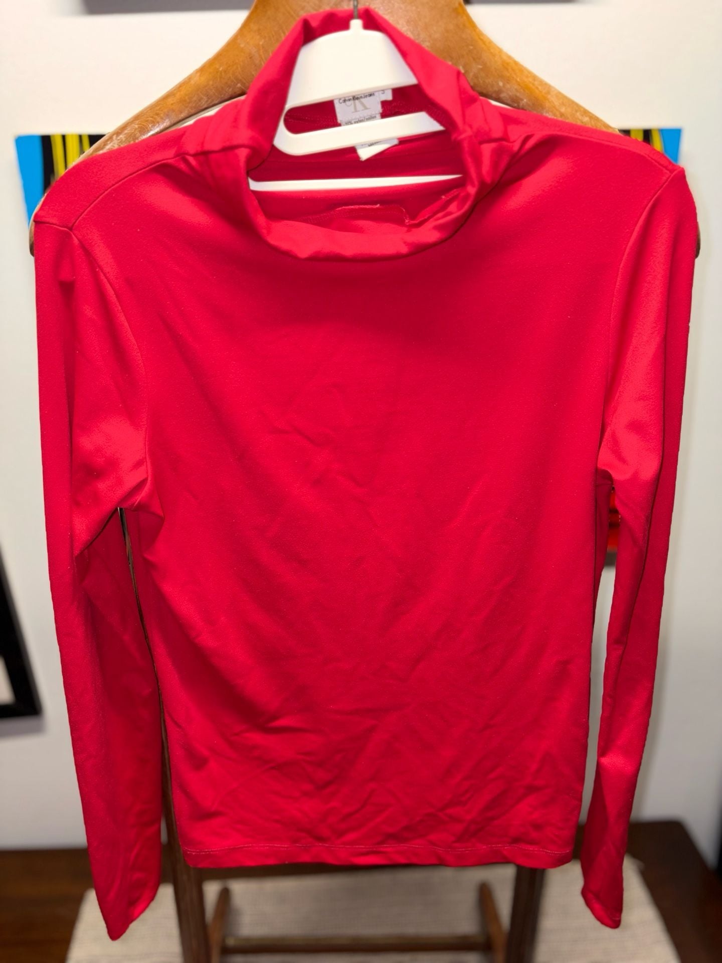 Calvin Klein Jeans Mock Neck Size S Red Long Sleeve Top 4