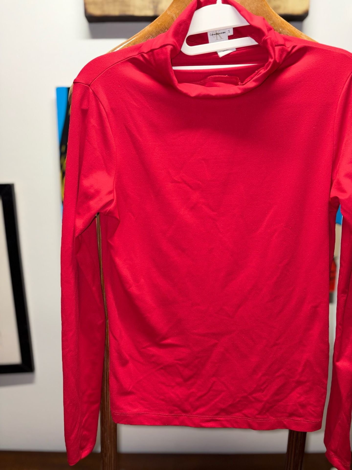 Calvin Klein Jeans Mock Neck Size S Red Long Sleeve Top 5