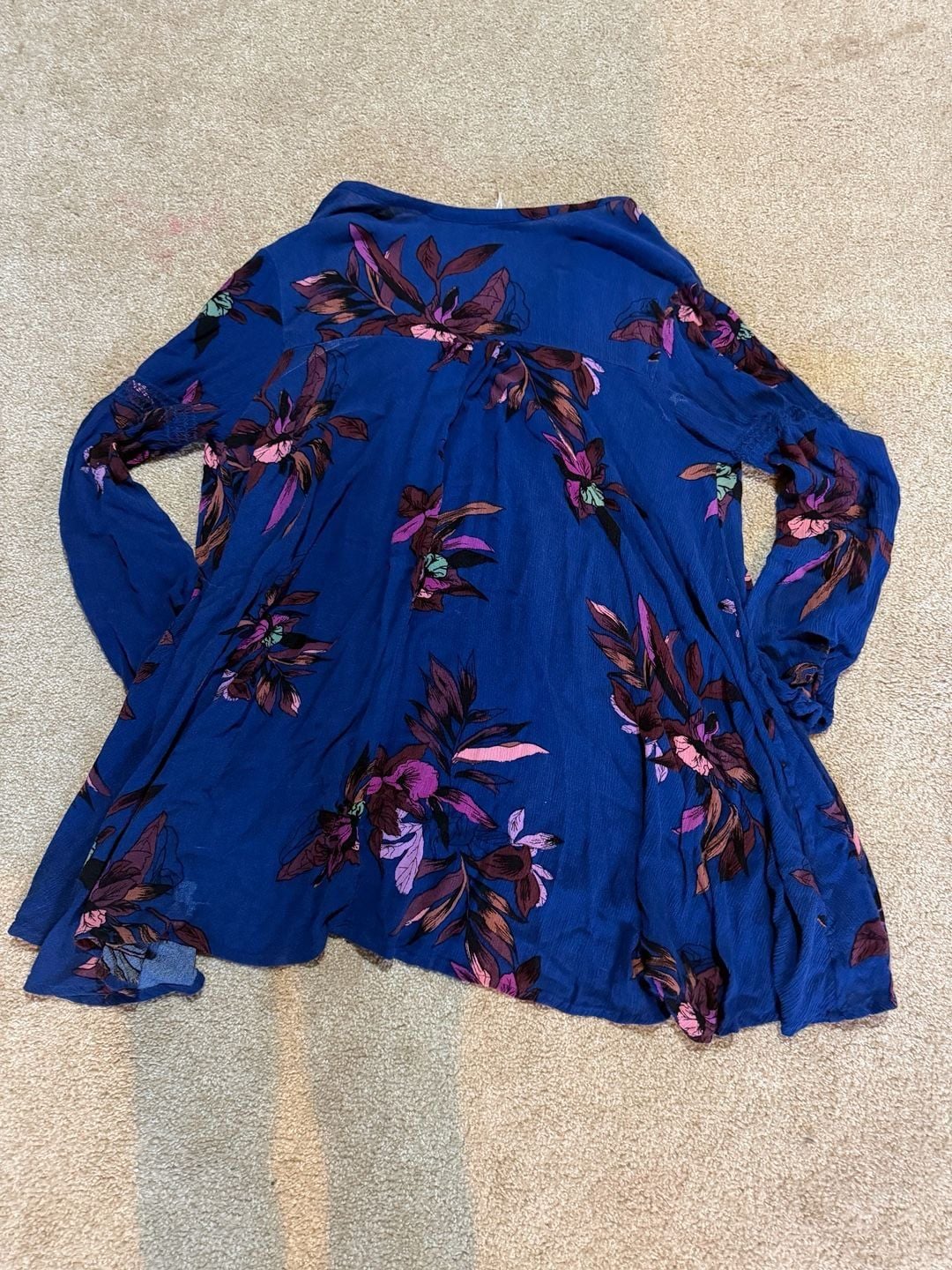 Free People Tree Swing Tunic Size M Blue Floral Long Sleeve Top 8
