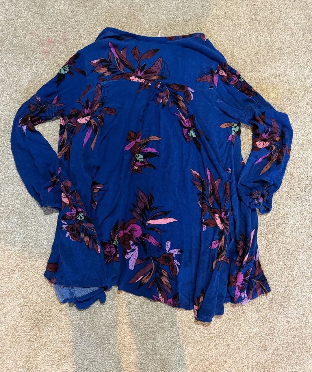 Free People Tree Swing Tunic Size M Blue Floral Long Sleeve Top 7