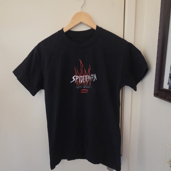Marvel Spider-Man Flames T-Shirt Size M Black Graphic Tee CVLA