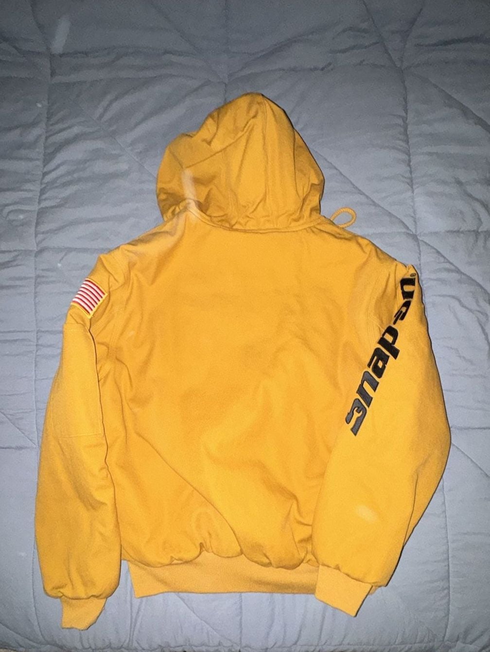 Snap-on Canvas Hooded Jacket Size M Yellow Quilt Lined US Flag 8