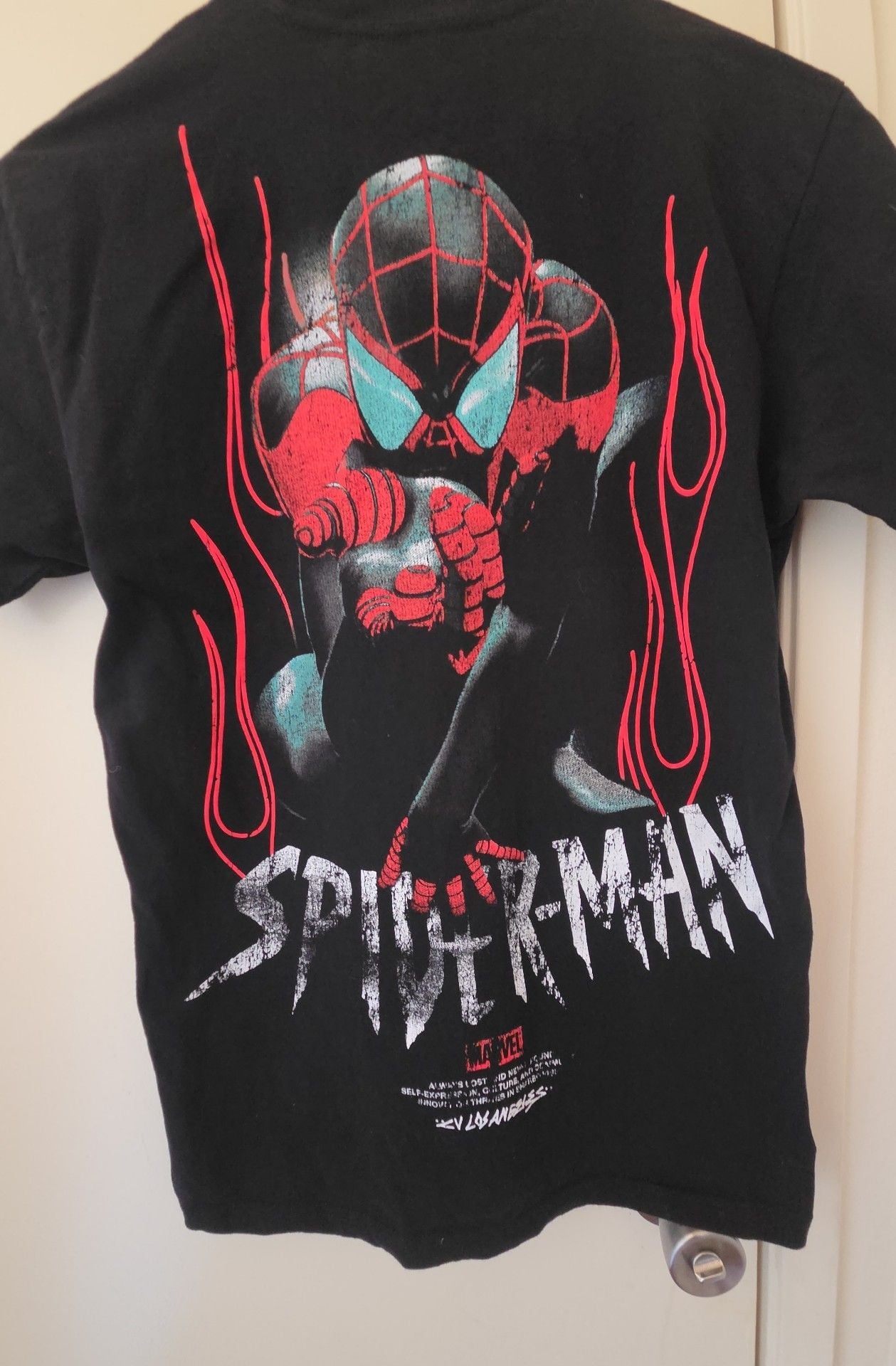Marvel Spider-Man Flames T-Shirt Size M Black Graphic Tee CVLA 7