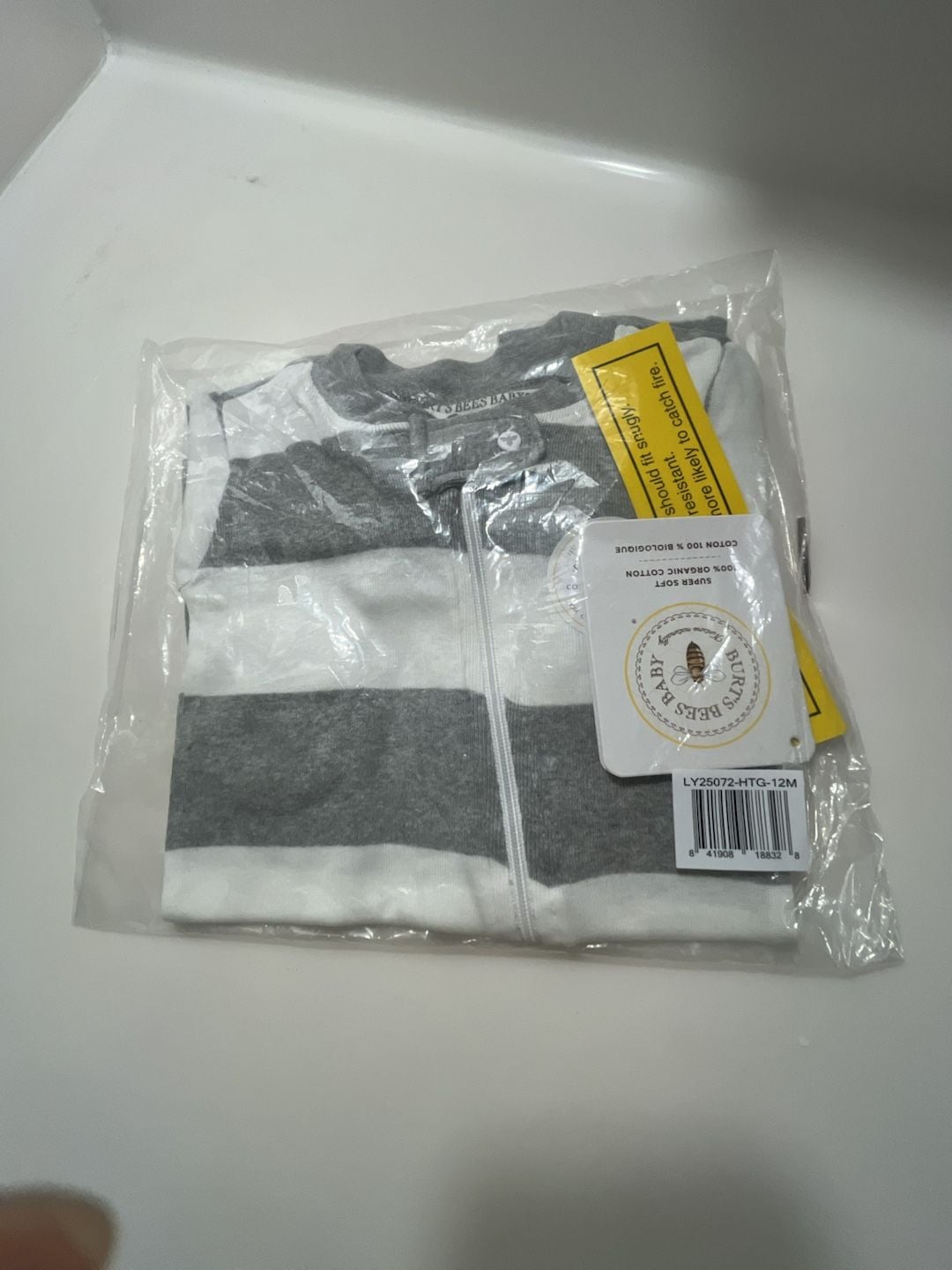 Burt's Bees Baby Zip Sleeper Size 12M Heather Grey Striped Organic Cotton New 2
